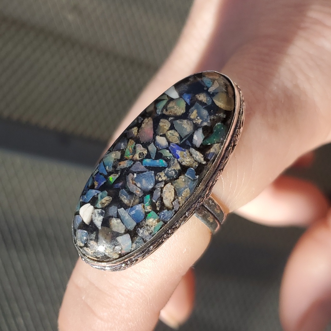 New Copper Ethiopian Opal 925 Silver Ring.